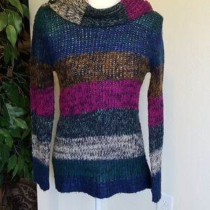 VERSONA MULTI-COLORED COWL NECK KNIT SWEATER